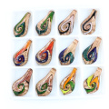 Oil Painting Style Large Hole Gold Sand Lampwork Glass Pendants 12pcs/box, MC0099